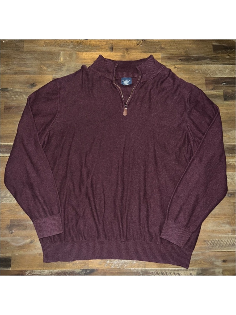 ✅ British Khaki men’s maroon / burgundy heavy knit pullover half zip sweater EUC